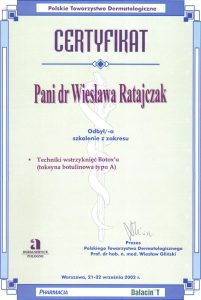 Certyfikat – Botox, 2002