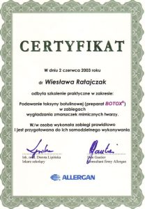 Certyfikat – Botox, Wiedeń 2004