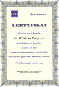 Certyfikat gwarancji na protezy