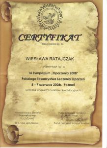 Certyfikat – leczenie oparzeń, 2008