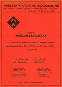 Certyfikat – warsztaty w Nałęczowie, 2003